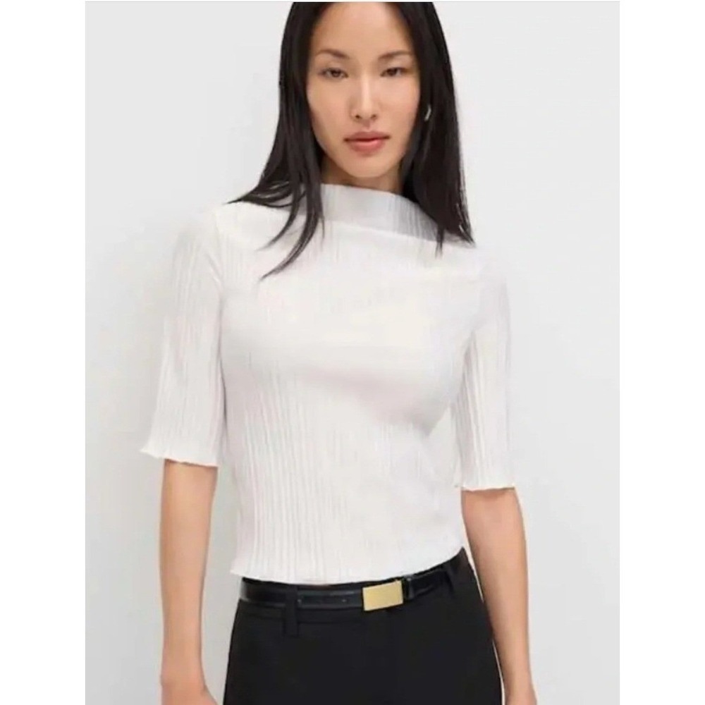 Reformation Spencer Knit Top Fior Di Latte (White) Size XL NWT Boat Neck Pleated